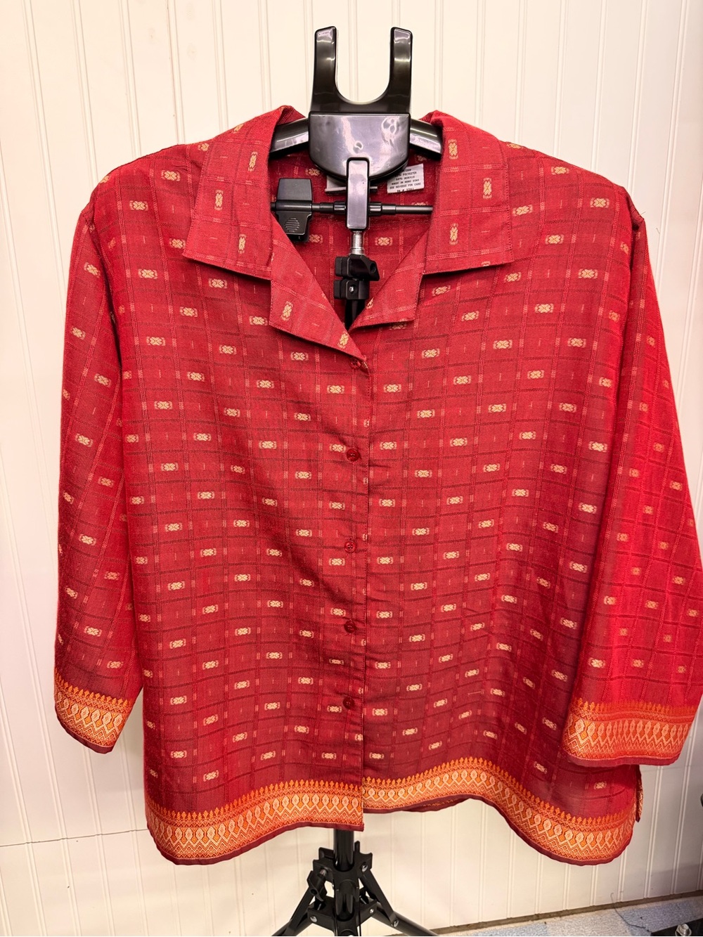 Fashion Bug Red Patterned Top with Gold Accents